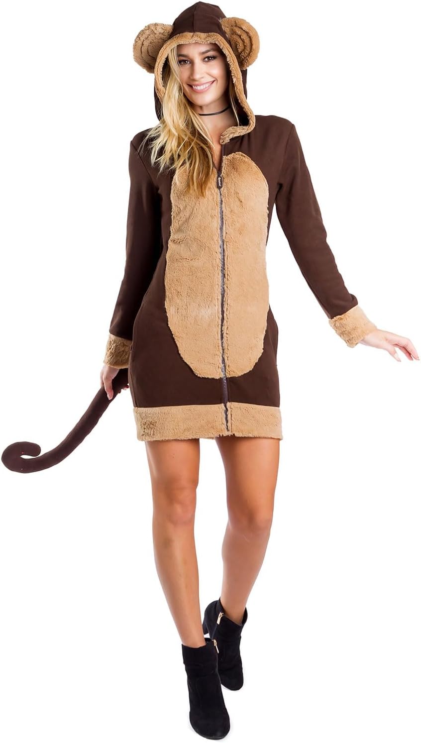 Deer Costume Dress - Women's Animal Halloween Outfit with Antlers and Crown