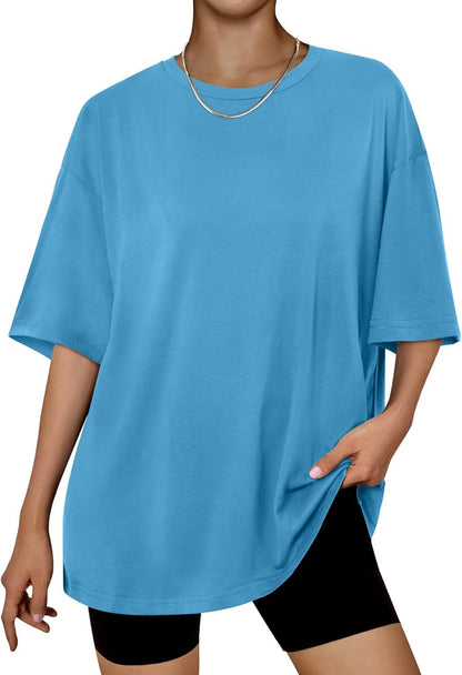Women's Oversized Summer T-Shirt Short Sleeve Casual Workout Top Brightblue