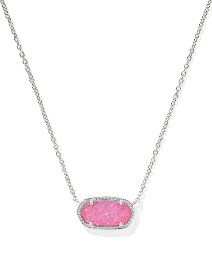 Kendra Scott Elisa Pendant Necklace - 14k Gold Plated Delicate Fashion Jewelry for Women RHODIUM - HOT PINK DRUSY