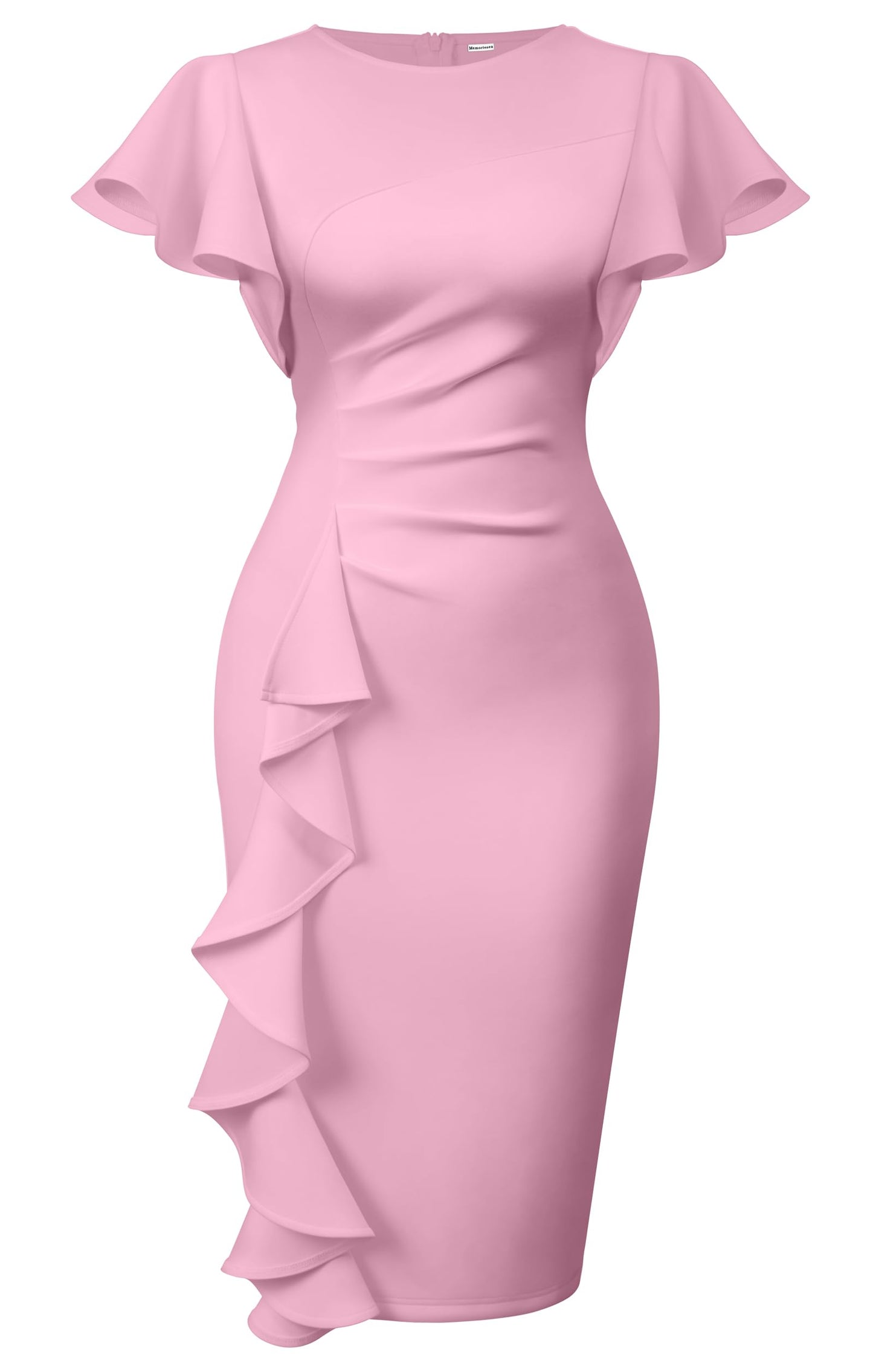 Cato Fashions Online - Women's Vintage Ruffle Sleeve Bodycon Midi Dress - Church Work Office Pencil Dress Pink