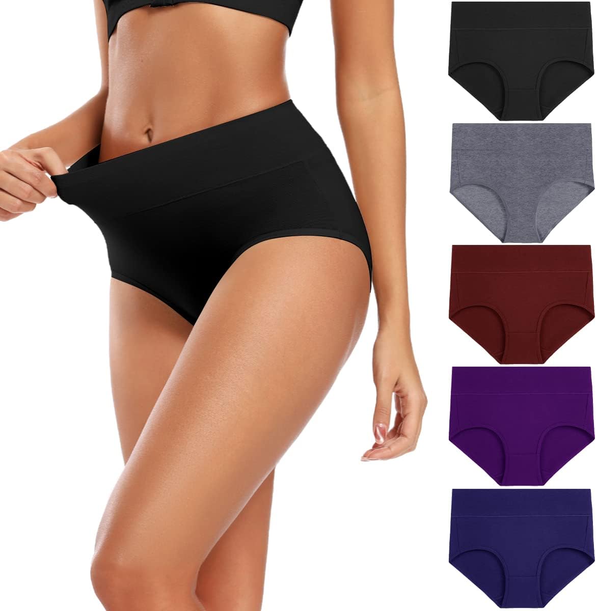 Women's High Waisted Cotton Underwear Full Coverage Panties Plus Size