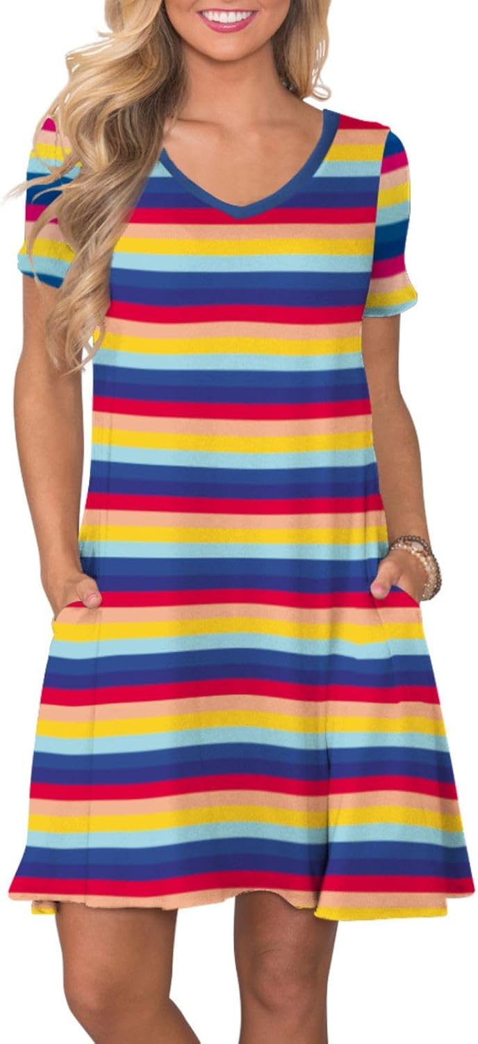 Women's Casual T-Shirt Dress Short Sleeve Summer Swing Dress with Pockets