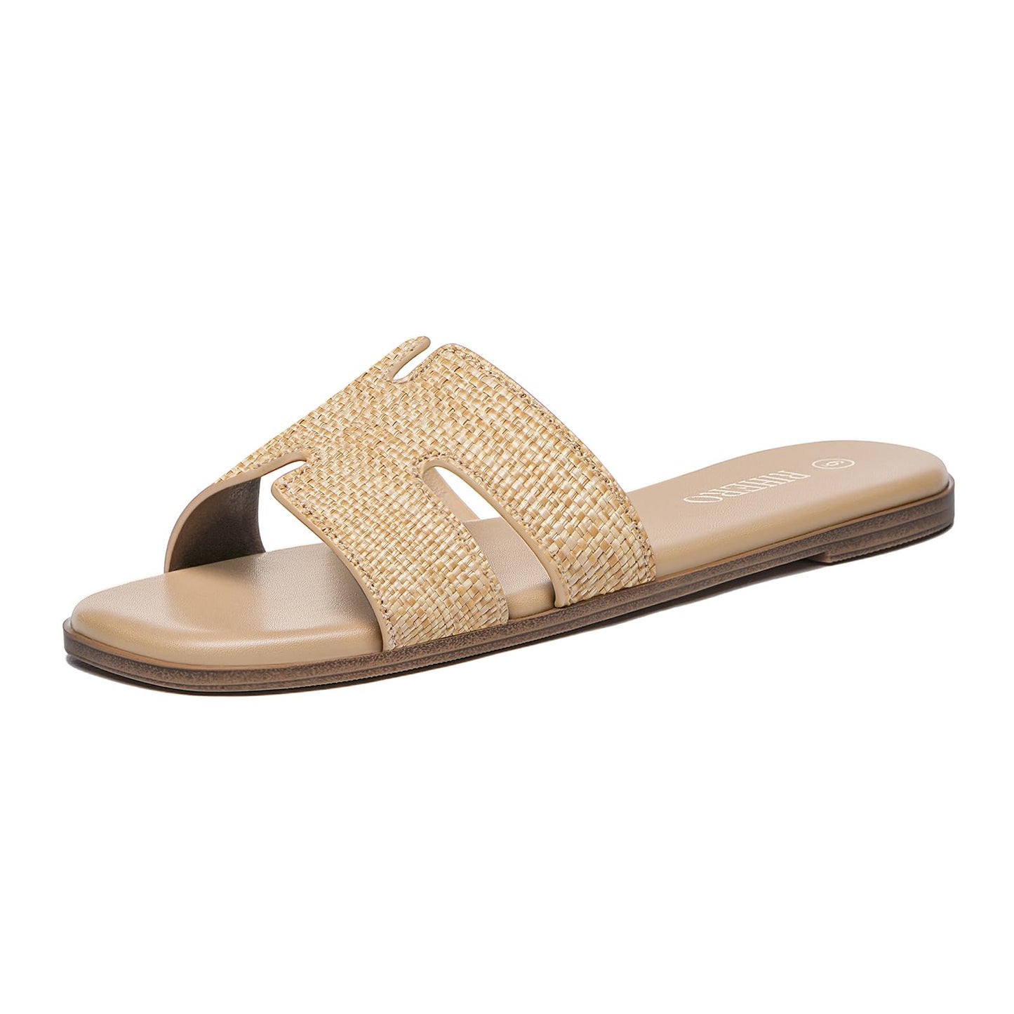 Women's Dressy Flat Sandals - Comfortable Slip On Leather Slide Sandals Raffia