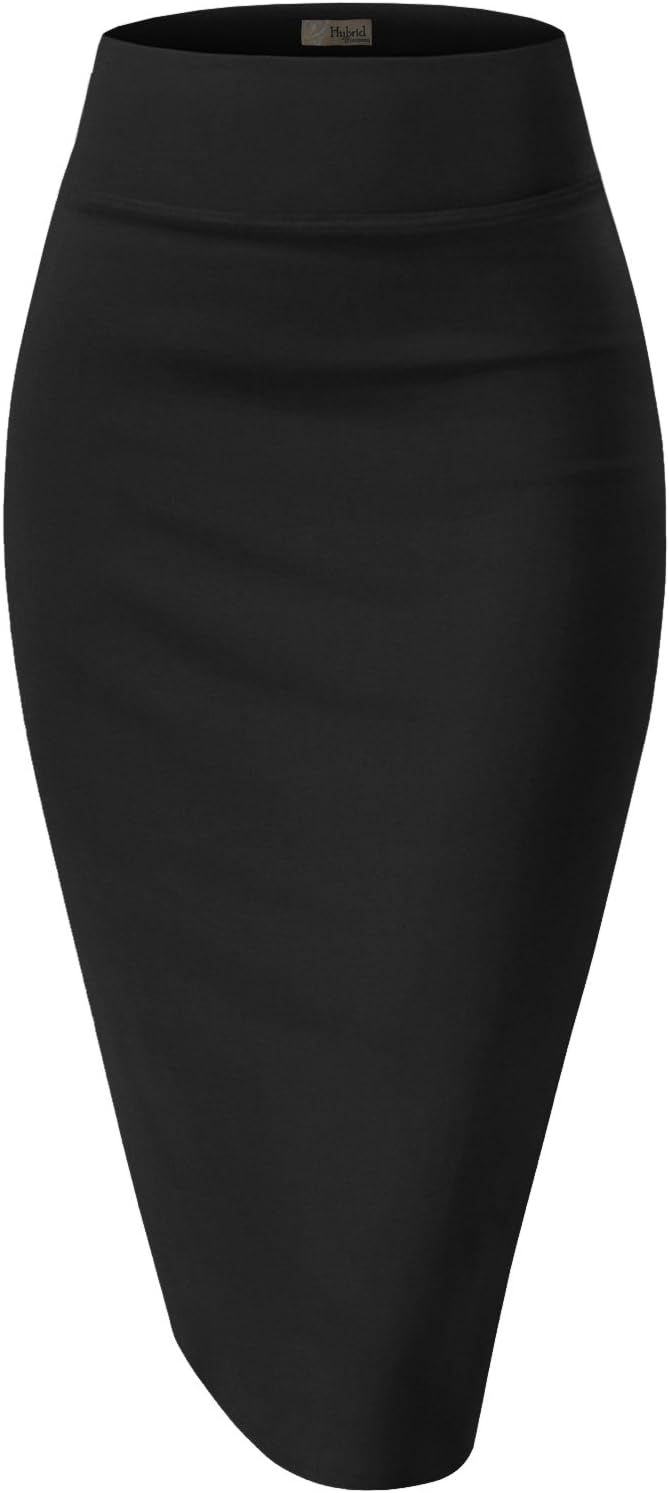 Women's High Waist Pencil Skirt - Premium Stretch Ponte Business Professional Below Knee 1073t-black