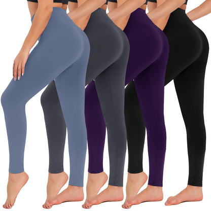 4 Pack High Waisted Leggings for Women - Tummy Control Yoga Pants Workout Set 4 Packs, Black Dark Grey Haze Blue Violet