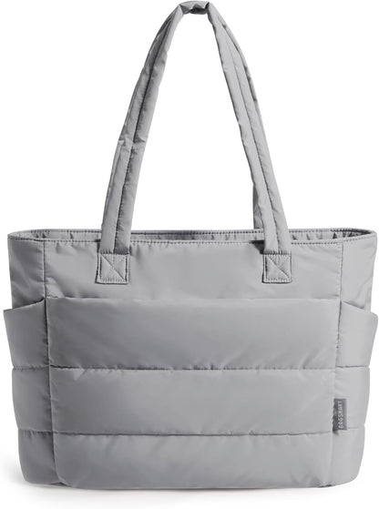 Women's Quilted Tote Bag Lightweight Puffy Shoulder Bag with Compartments H-light Gray-standard Size Standard Size