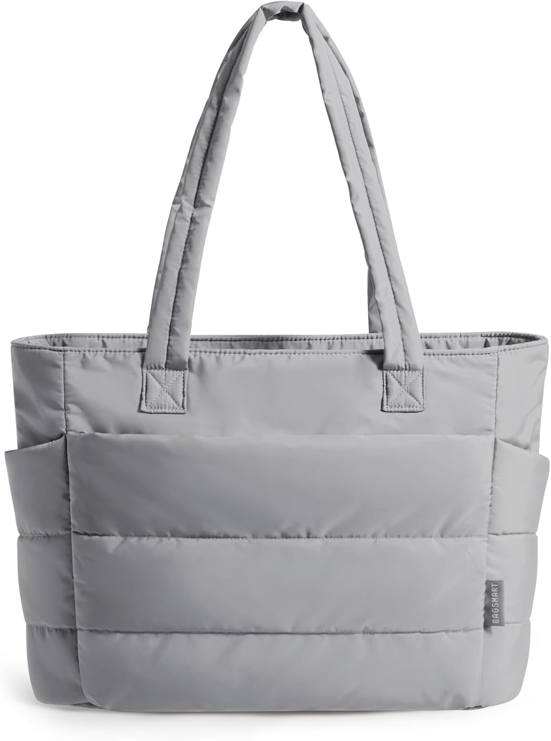Women's Quilted Tote Bag Lightweight Puffy Shoulder Bag with Compartments H-light Gray-standard Size Standard Size