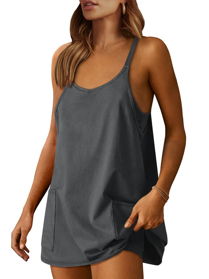 Athletic Dress Women Tennis Workout Sports Mini Romper with Built-in Shorts