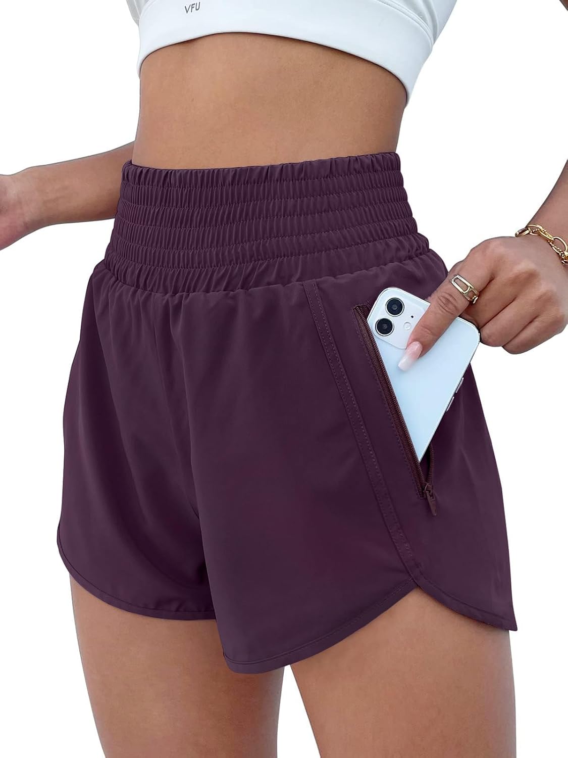 High Waisted Athletic Shorts Women Running Workout Shorts with Pockets Gym Sporty Dark Purple