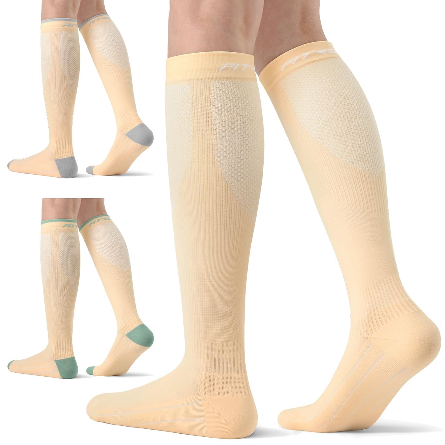 Compression Socks 20-30mmHg 3 Pairs Women Men Circulation Support Calming Nude