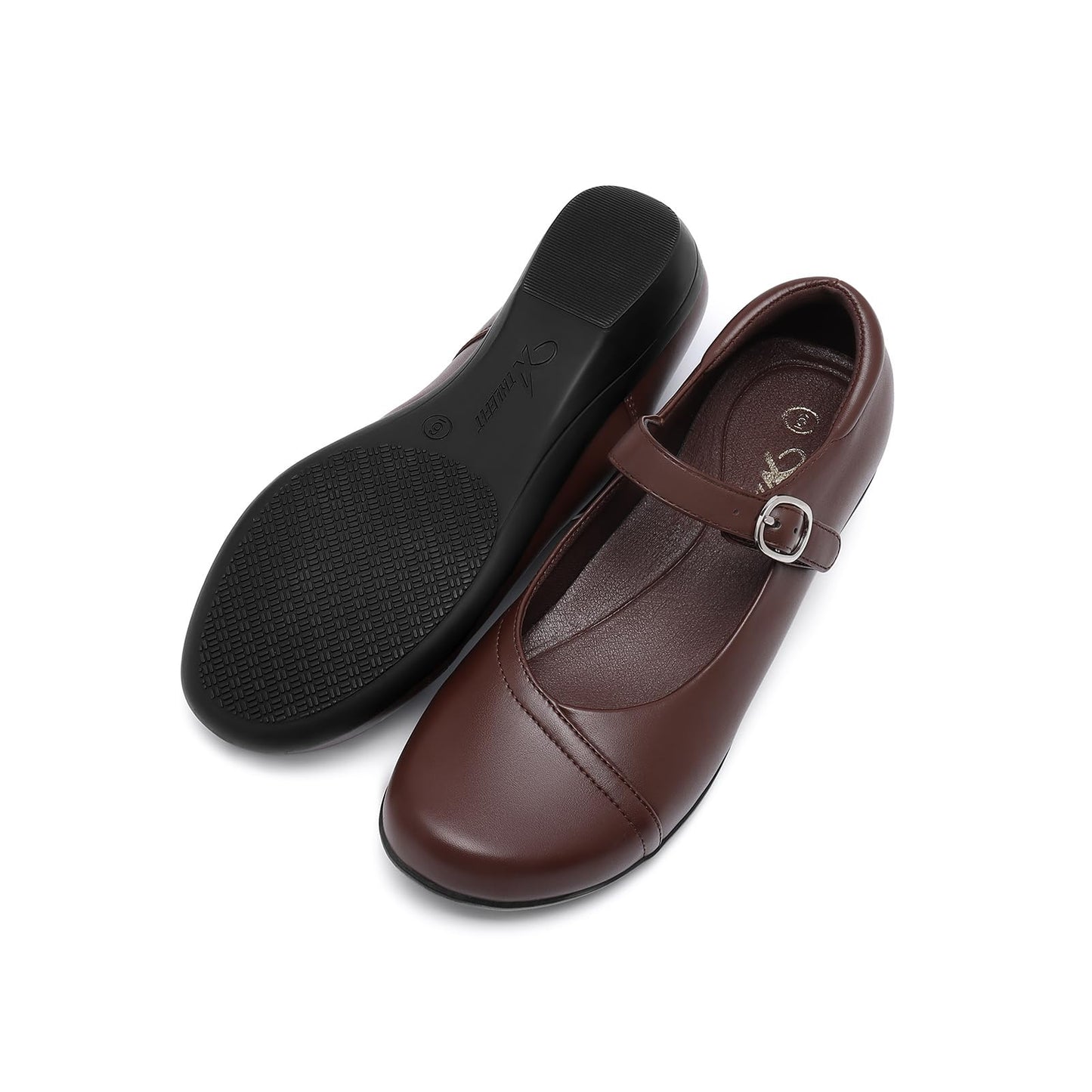 Mary Jane Flats for Women - Comfortable Round Toe Ballet Flats with Buckle Strap Work Shoes