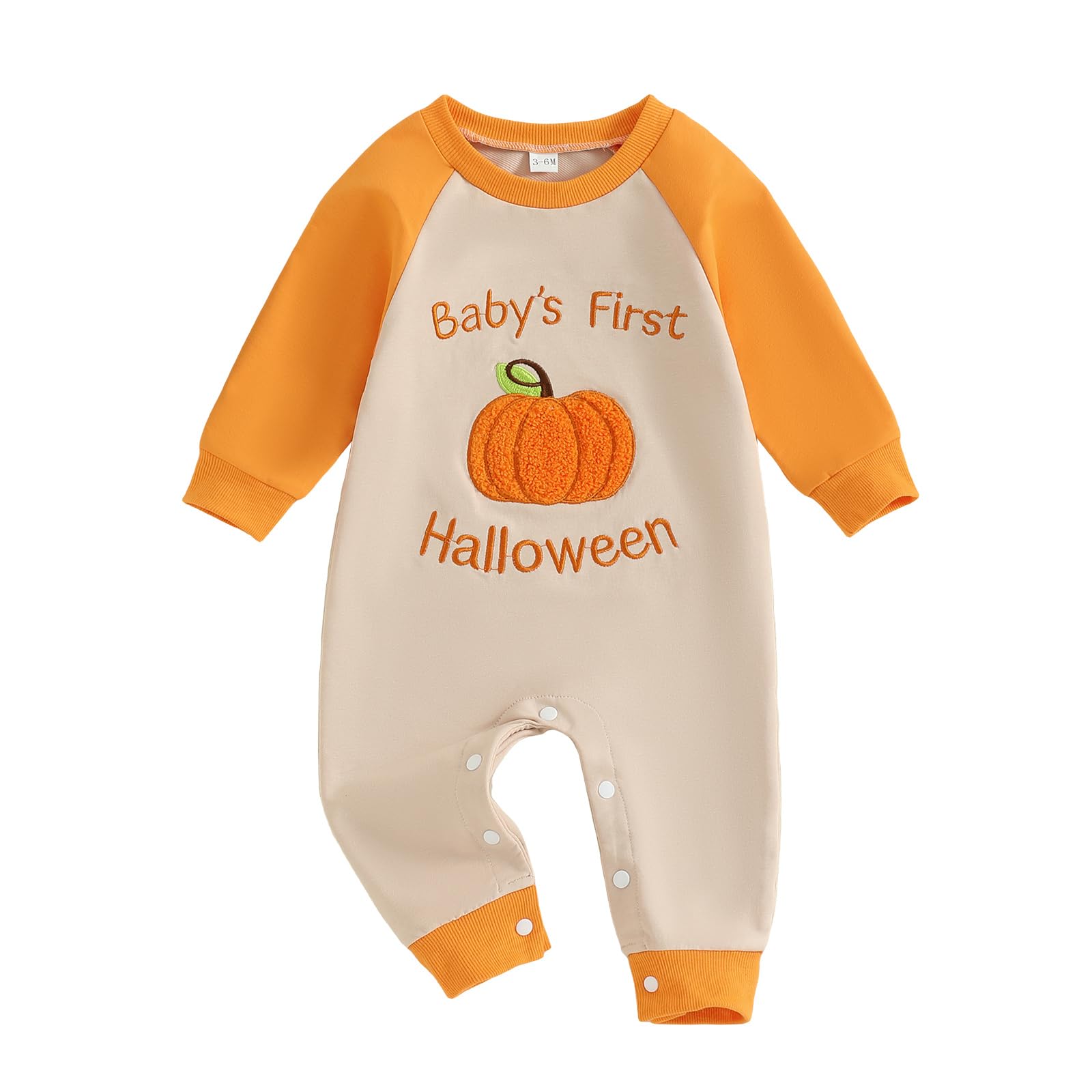 Baby Halloween Pumpkin Patch Romper - Long Sleeve Fall Winter Jumpsuit