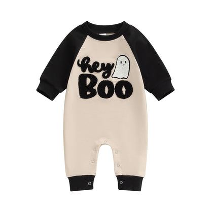 Baby Halloween Pumpkin Patch Romper - Long Sleeve Fall Winter Jumpsuit Hey Boo-black Halloween