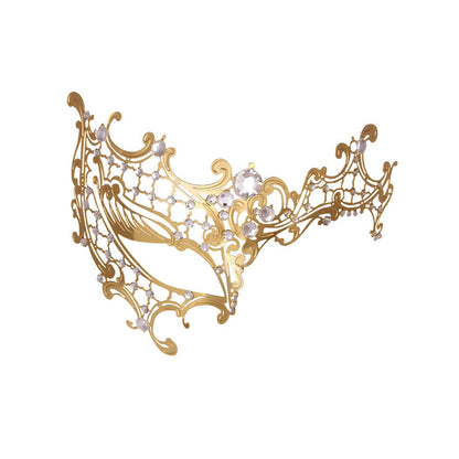 Rhinestone Metal Masquerade Mask for Women - Venetian Party Mask - Elegant Prom Ball Costume Accessory Half Face Gold