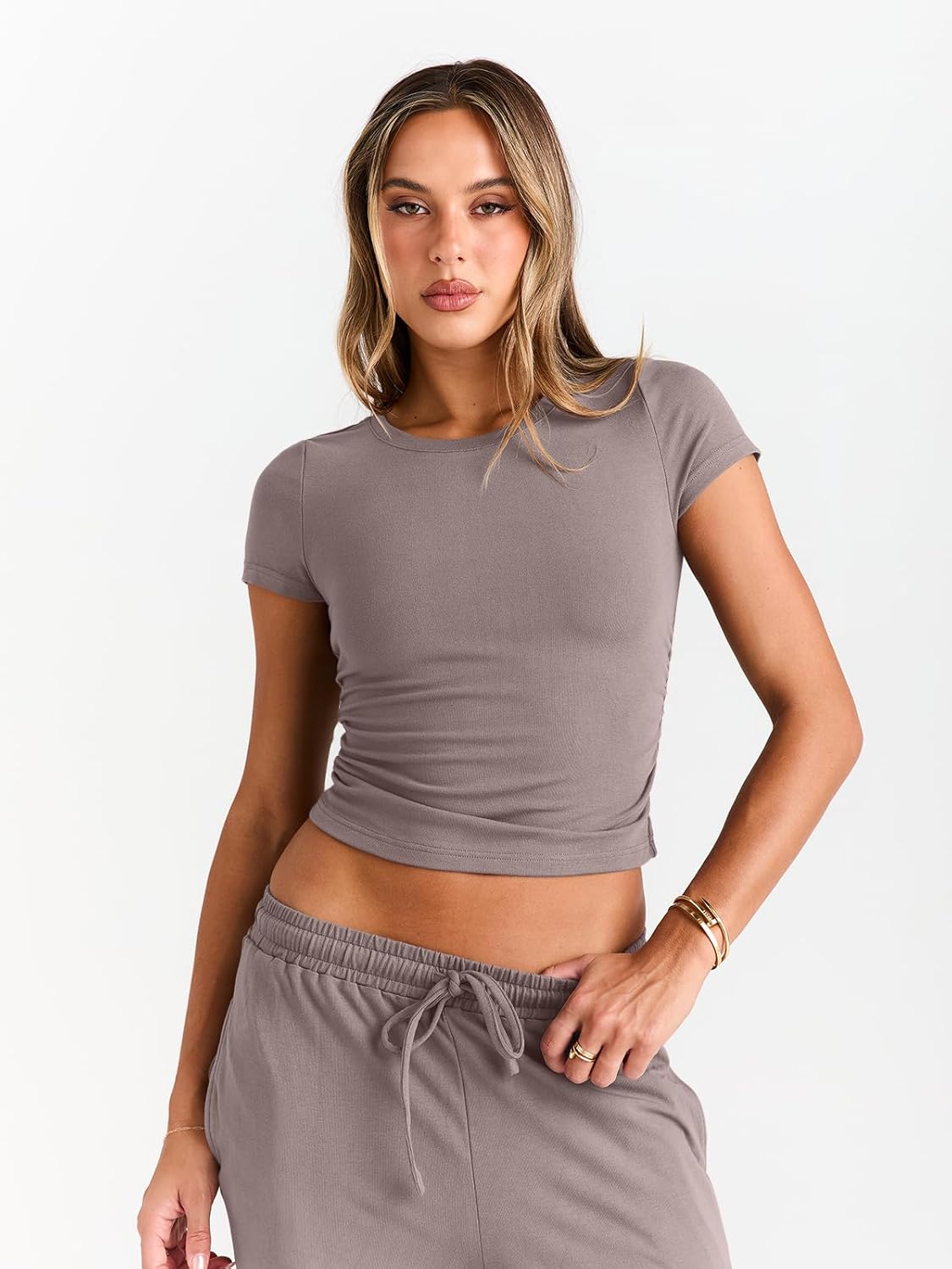 Women's 2 Piece Matching Sweatsuit Wide Leg Pants Crop Top Set