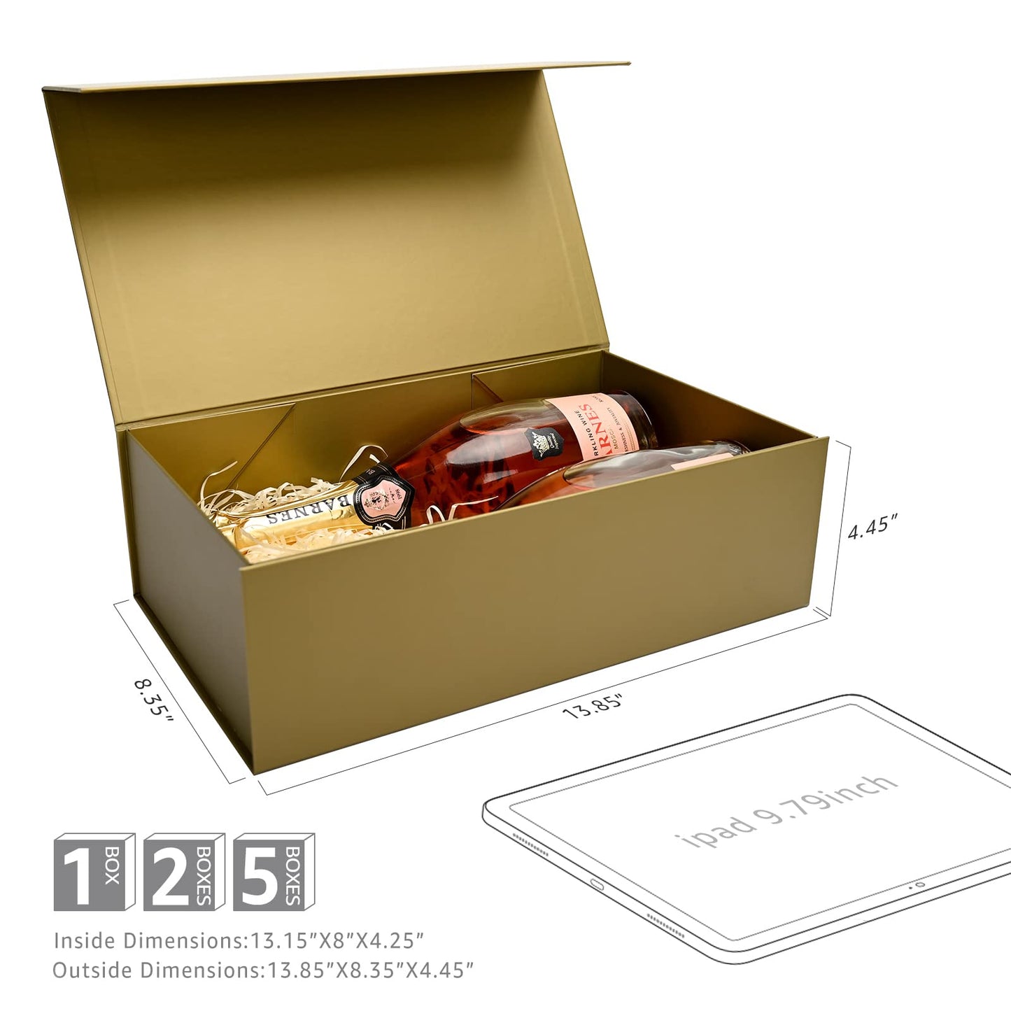 Gift Boxes with Lids 2 Pack - Magnetic Closure with Ribbon, Card, Filler & Sticker