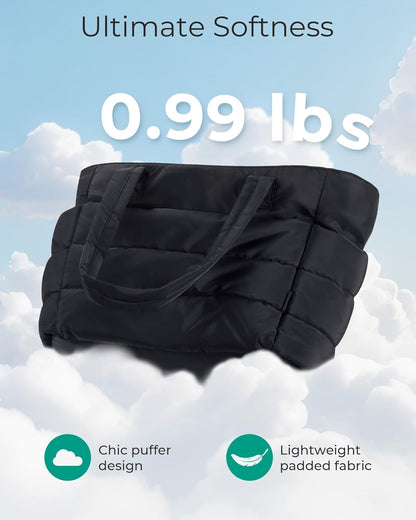 Women's Quilted Tote Bag Lightweight Puffy Shoulder Bag with Compartments