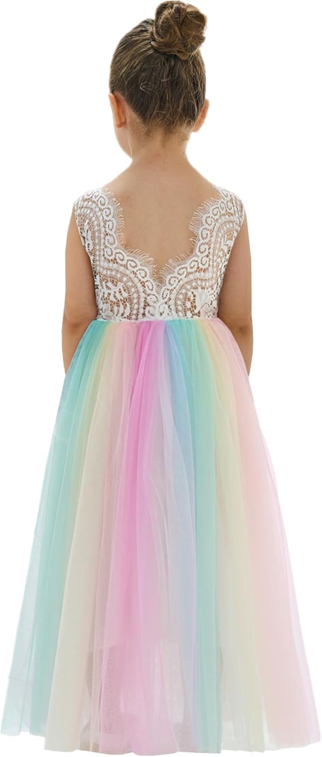 Girls Tulle Flower Girl Dress - Lace Back A-Line Party Dress