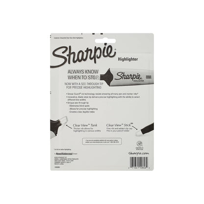 Sharpie Clear View Highlighters 8 Pack - Chisel Tip Assorted Fluorescent Colors School Office