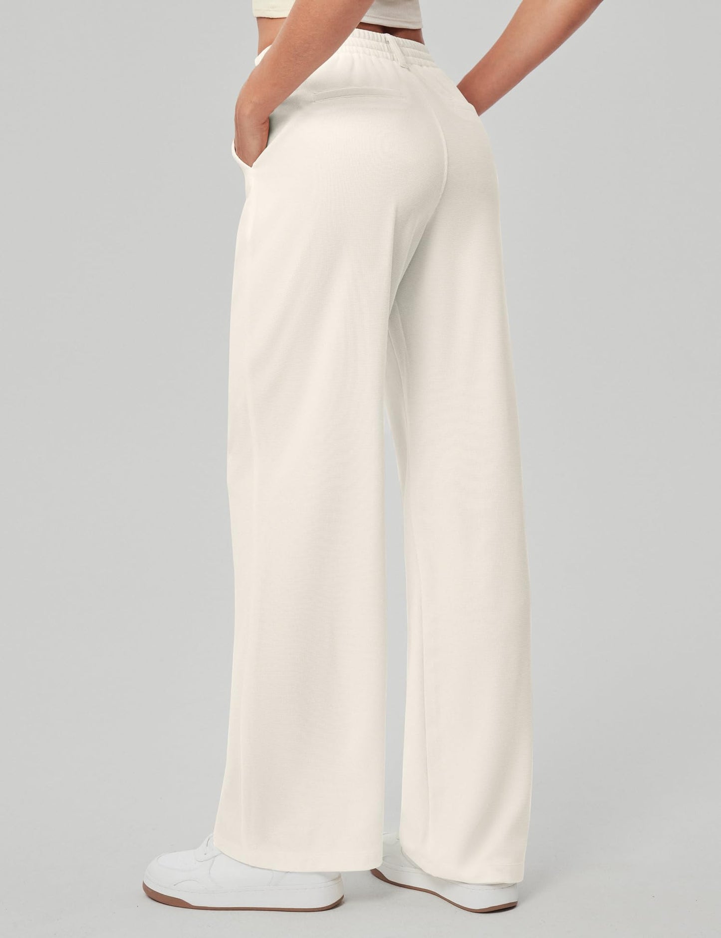 Women's Wide Leg Work Pants - Stretchy Pull-On Business Casual Trousers with Pockets