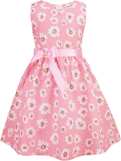 Girls Floral Cotton Dress - Sleeveless Summer Dress with Zipper Closure E37