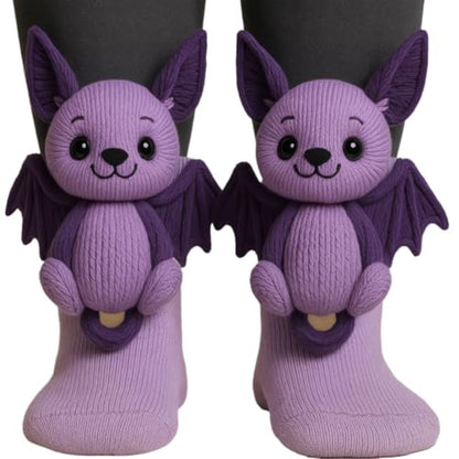 Cute Animal Socks for Women - Plush Long Stocking Socks with 3D Designs Bat