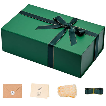 Gift Boxes with Lids 2 Pack - Magnetic Closure with Ribbon, Card, Filler & Sticker 1 Count (Pack of 1) Dark Green