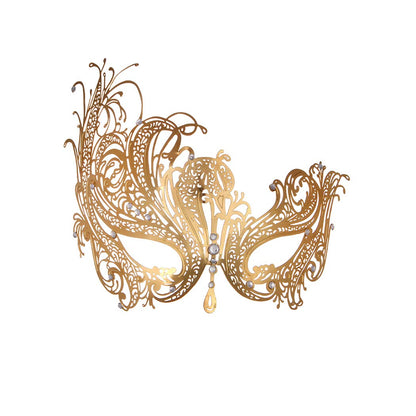 Rhinestone Metal Masquerade Mask for Women - Venetian Party Mask - Elegant Prom Ball Costume Accessory Phoenix Gold