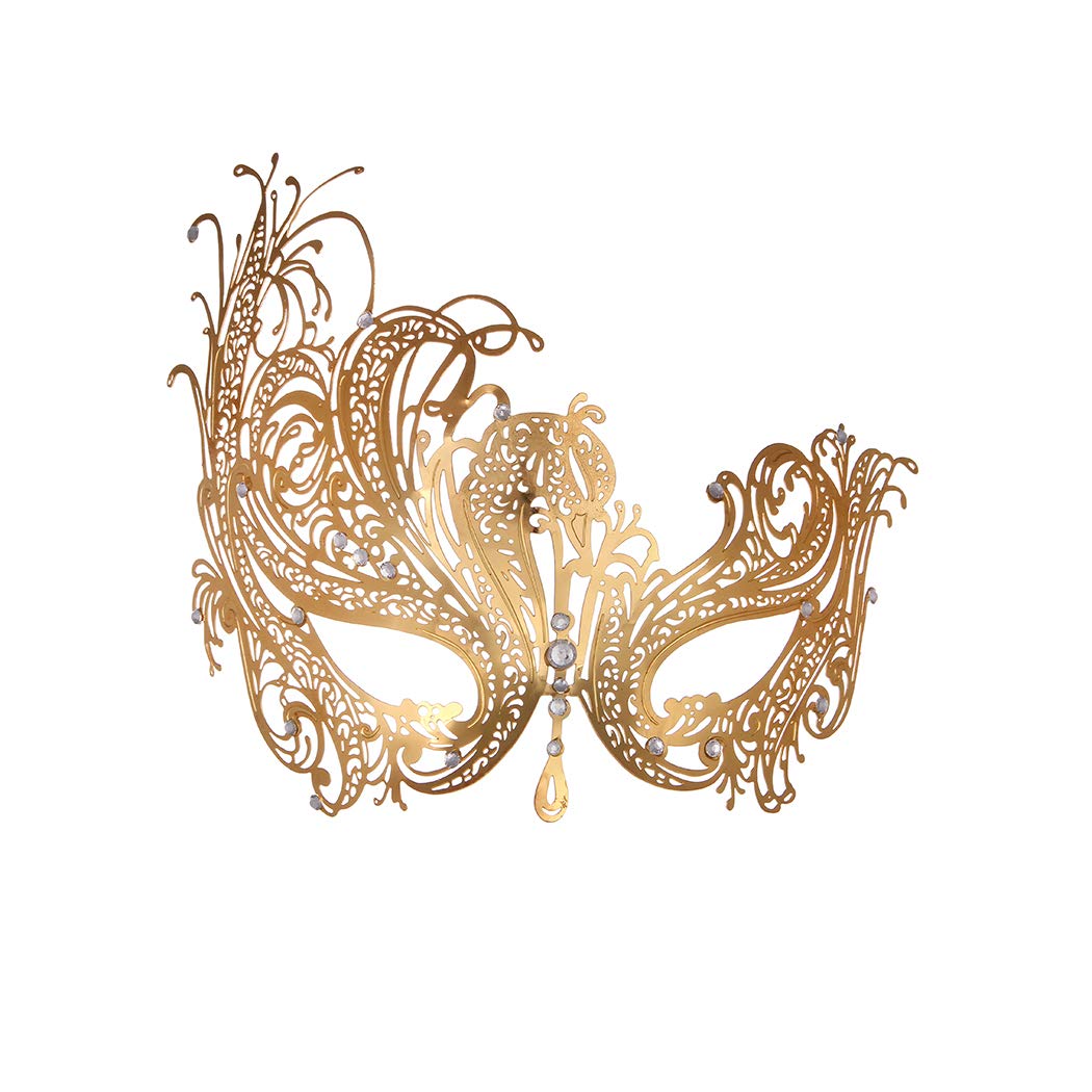 Rhinestone Metal Masquerade Mask for Women - Venetian Party Mask - Elegant Prom Ball Costume Accessory Phoenix Gold
