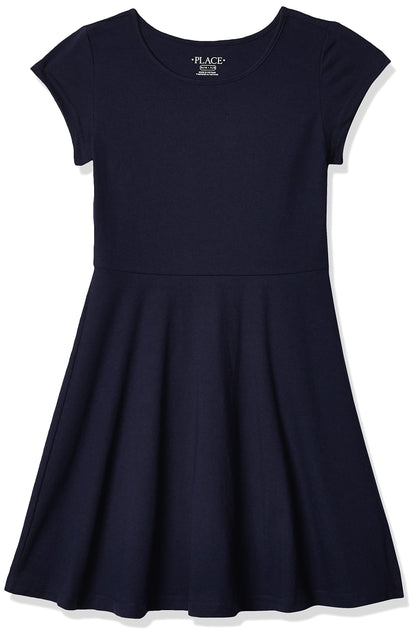 Girls Short Sleeve Skater Dress Round Neck Casual Summer Dress