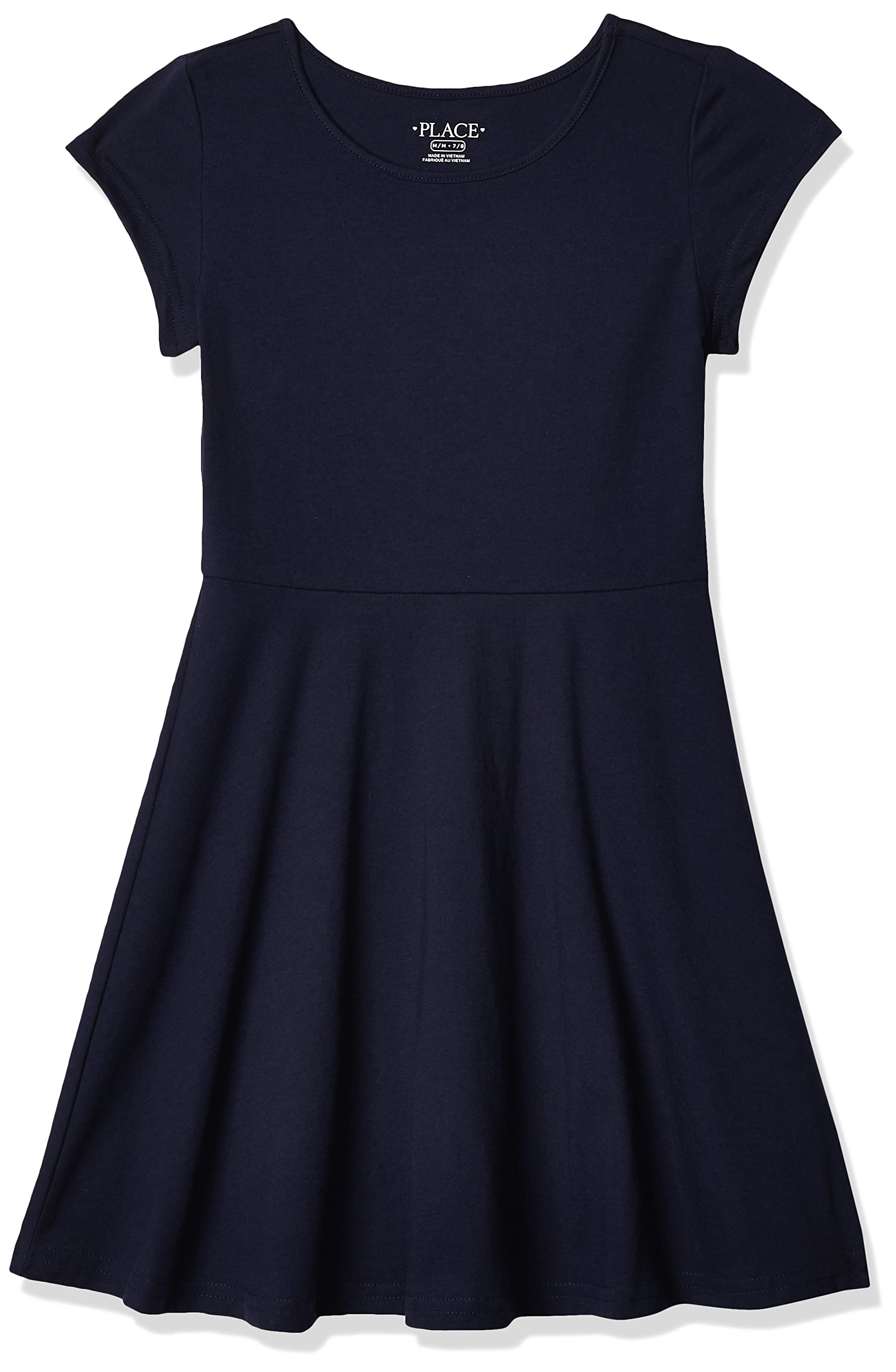 Girls Short Sleeve Skater Dress Round Neck Casual Summer Dress