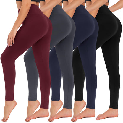 4 Pack High Waisted Leggings for Women - Tummy Control Yoga Pants Workout Set 4 Packs, 3#black Gray Wine Navy