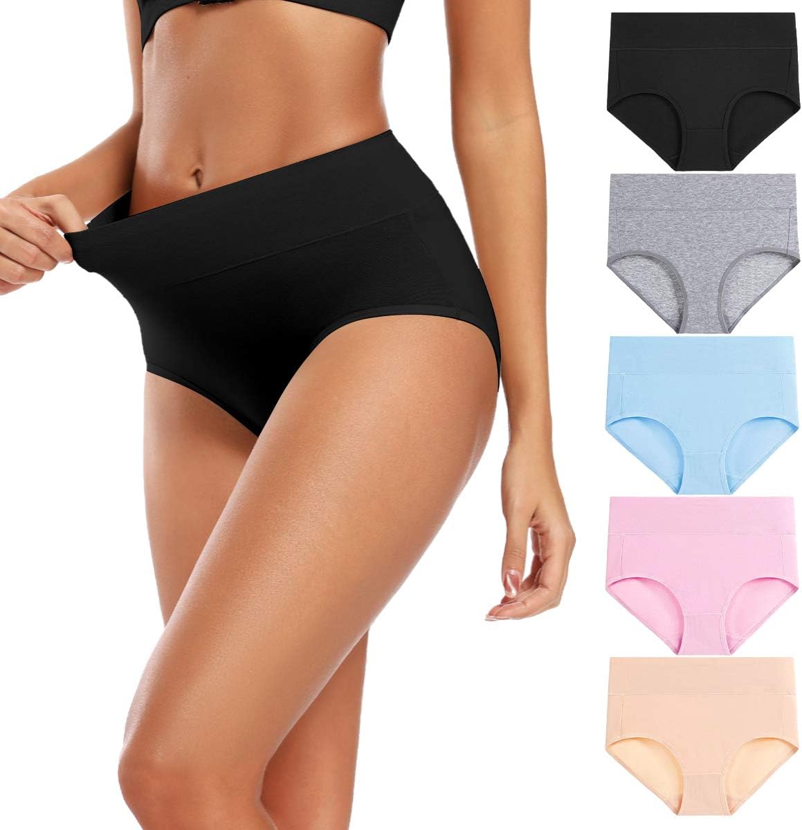 Women's High Waisted Cotton Underwear Full Coverage Panties Plus Size