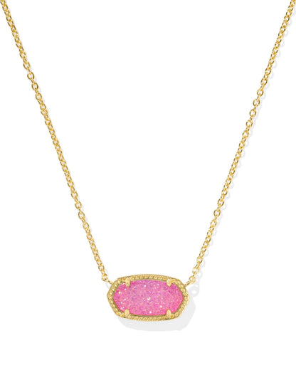 Kendra Scott Elisa Pendant Necklace - 14k Gold Plated Delicate Fashion Jewelry for Women GOLD - HOT PINK DRUSY