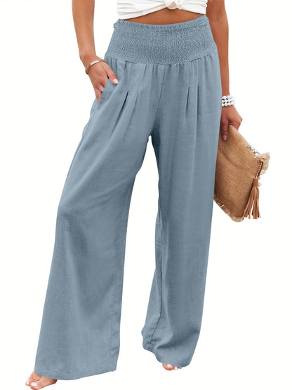 Linen Palazzo Pants Women Wide Leg High Waist Summer Boho Casual Lounge Pants