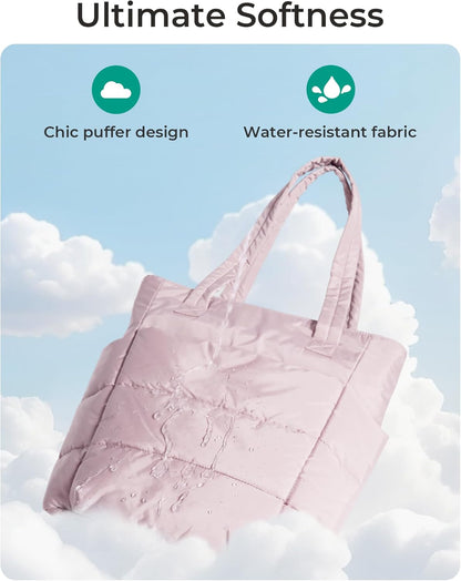 Women's Quilted Tote Bag Lightweight Puffy Shoulder Bag with Compartments