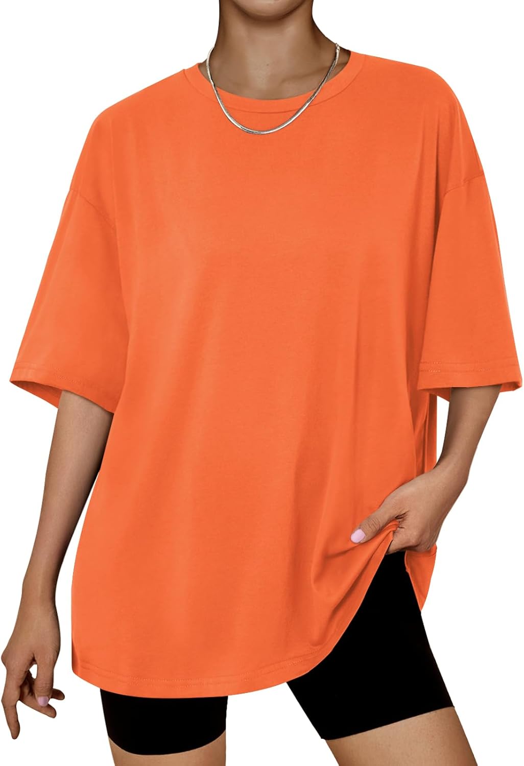 Women's Oversized Summer T-Shirt Short Sleeve Casual Workout Top Orange