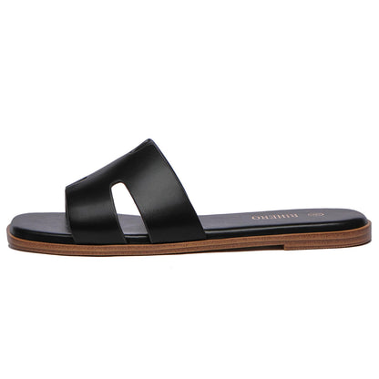 Women's Dressy Flat Sandals - Comfortable Slip On Leather Slide Sandals