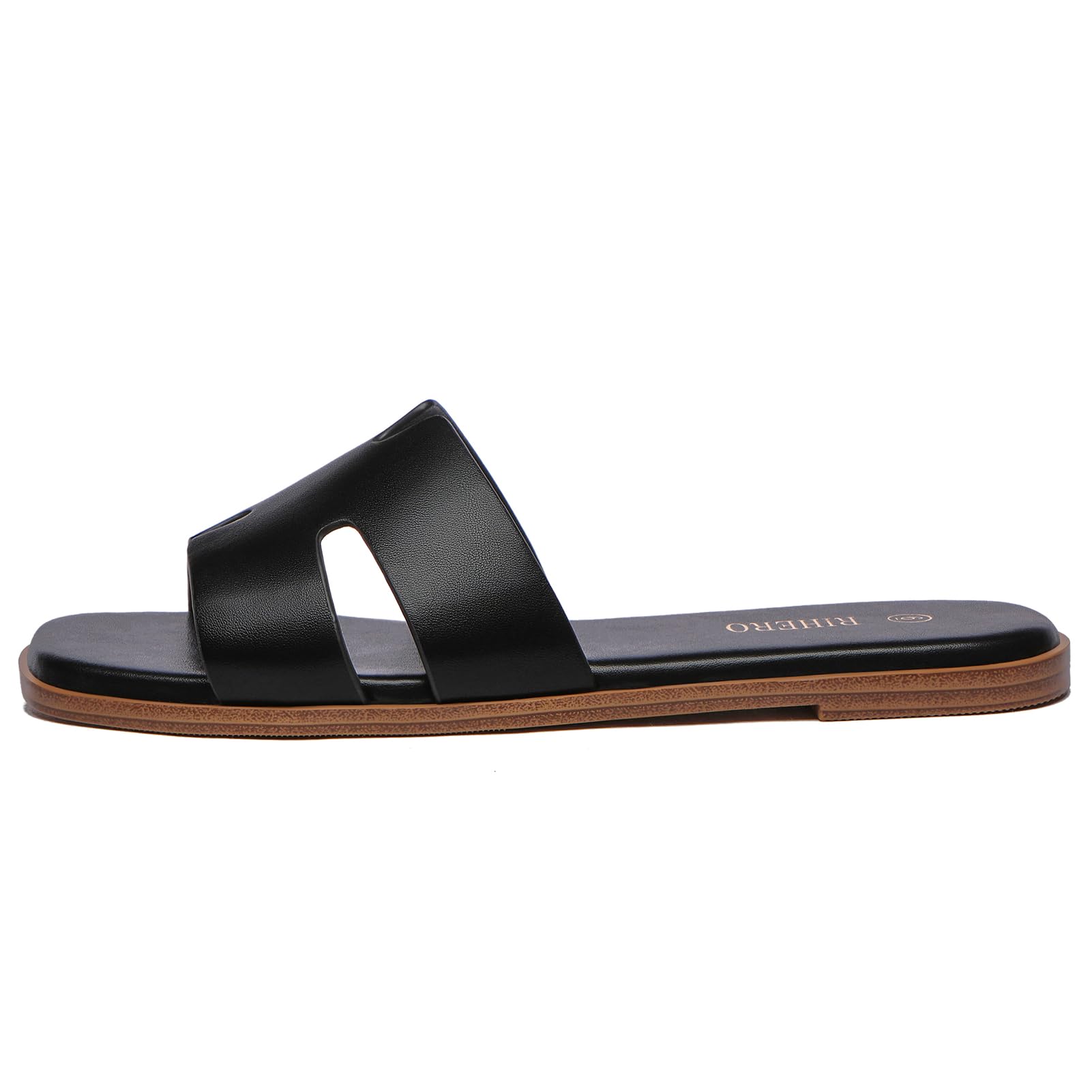 Women's Dressy Flat Sandals - Comfortable Slip On Leather Slide Sandals