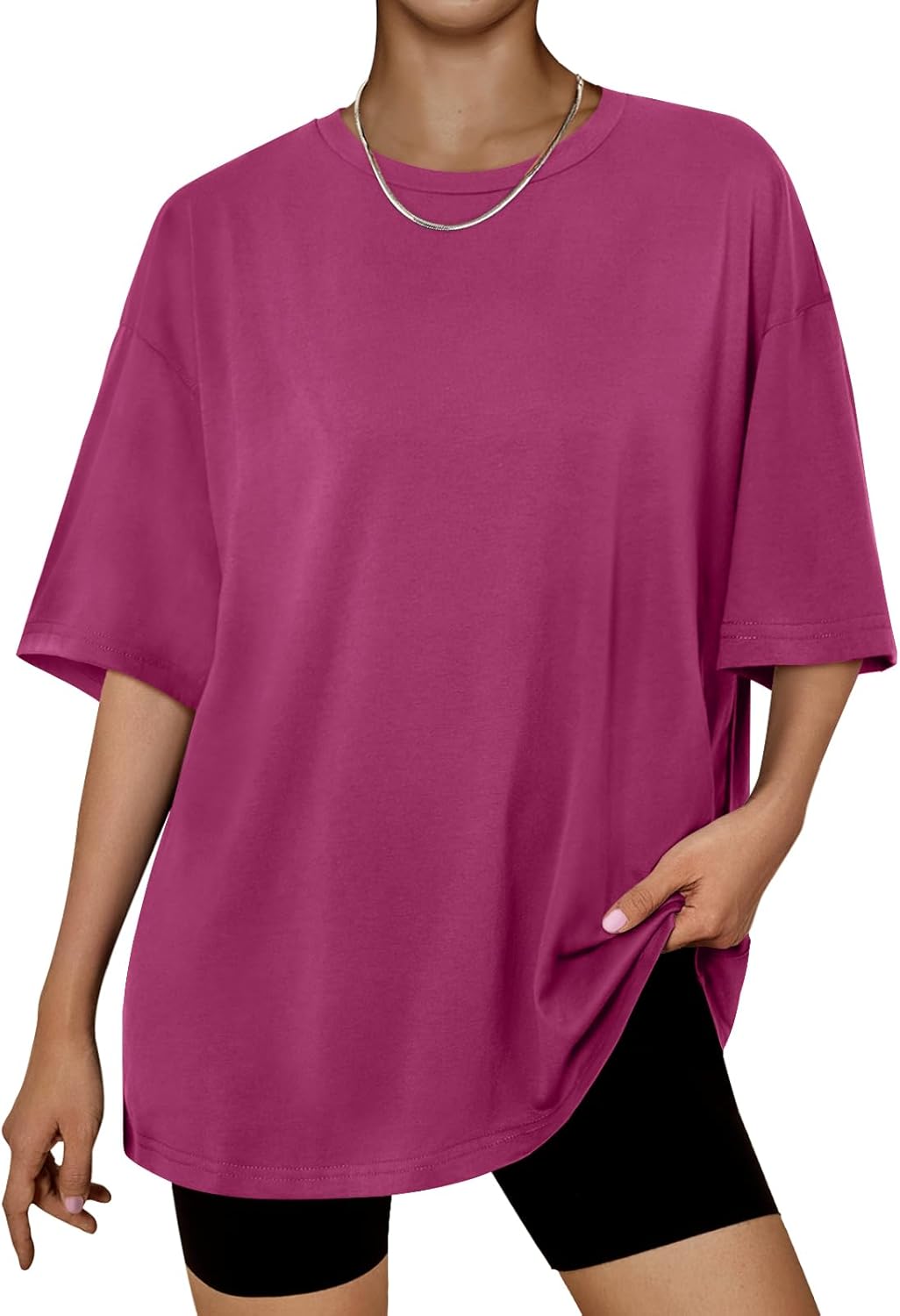 Women's Oversized Summer T-Shirt Short Sleeve Casual Workout Top Hotpink