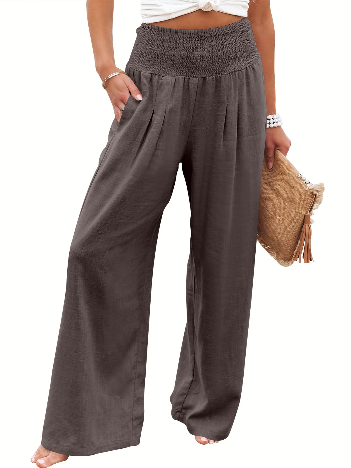 Linen Palazzo Pants Women Wide Leg High Waist Summer Boho Casual Lounge Pants