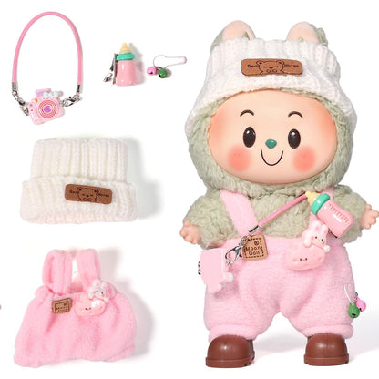 3 Piece Doll Clothes Set for 17cm Dolls - Handmade Crochet Outfit with Hat B_Pink