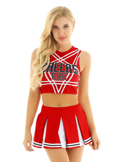 Cheerleader Costume - Women's Crop Top with Pleated Mini Skirt Uniform