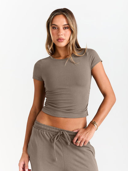 Women's 2 Piece Matching Sweatsuit Wide Leg Pants Crop Top Set