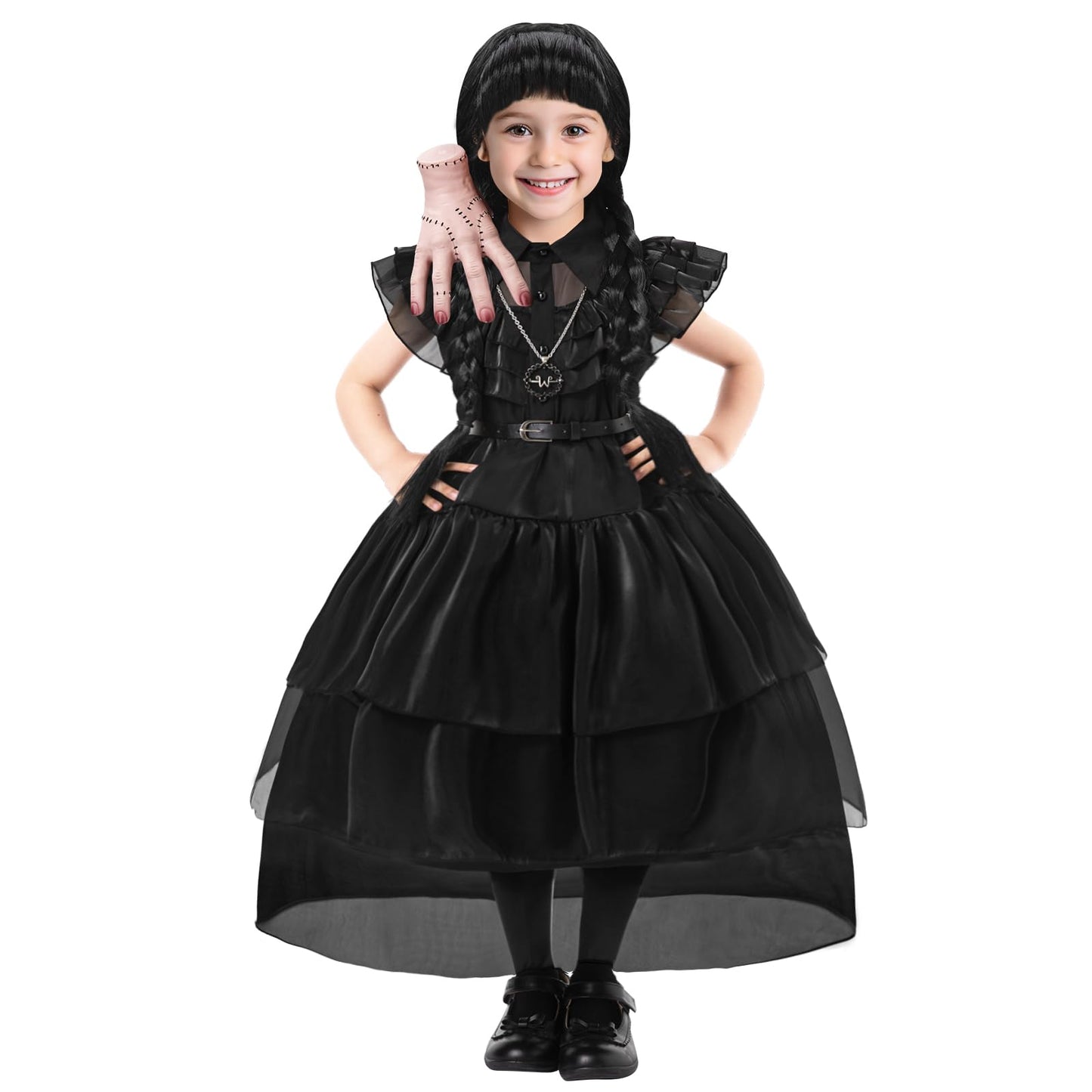 Black Costume Dress for Girls - Halloween Cosplay Outfit with Accessories - Ages 4-12