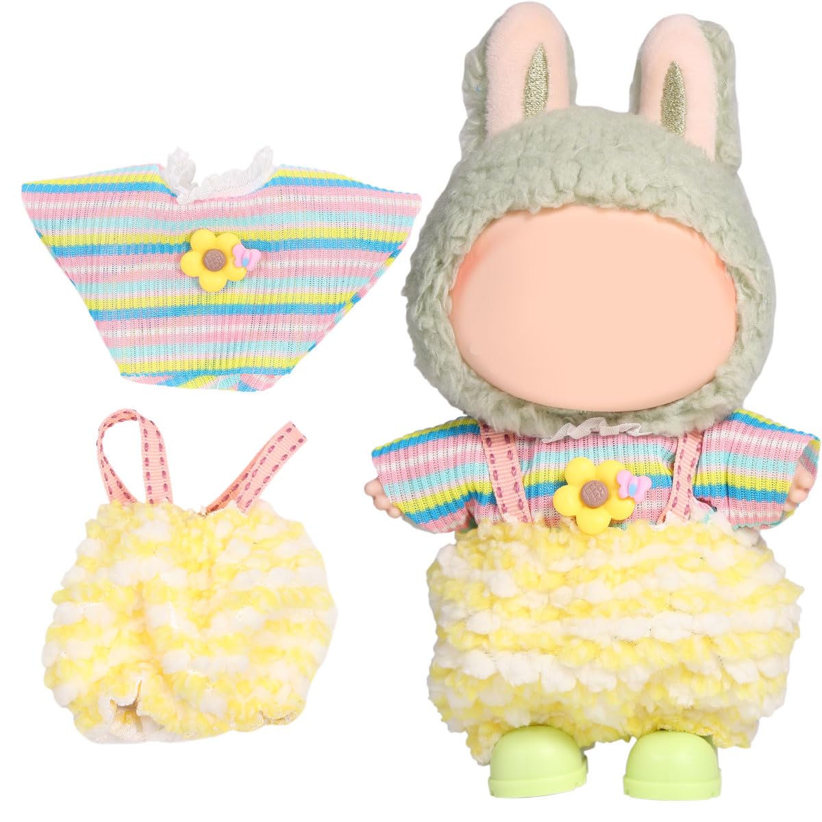 3 Piece Doll Clothes Set for 17cm Dolls - Handmade Crochet Outfit with Hat Colorful cute(top+suspender skirt)