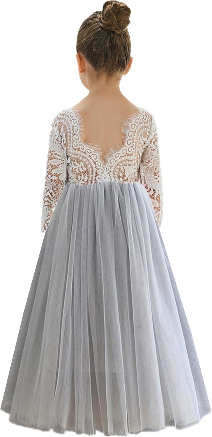 Girls Tulle Flower Girl Dress - Lace Back A-Line Party Dress