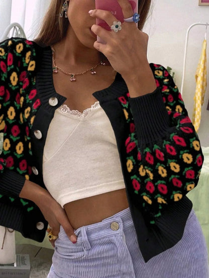 Floral Button Up Long Sleeve Cardigan