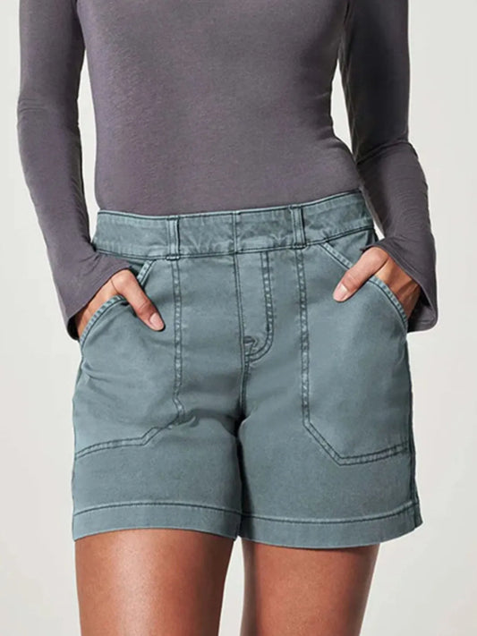 Full Size Vintage Washed Denim Shorts with Pockets Plus Size Blue