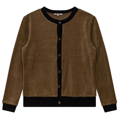 Velour Round Neck Cardigan Taupe